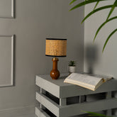 Premium Boho Style Table Lamp with Teak Wood base and Rattan Shade